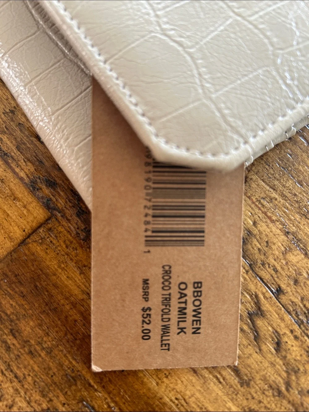 NWT Steve Madden Cream Croc-Embossed Wallet with Metal Logo Plate